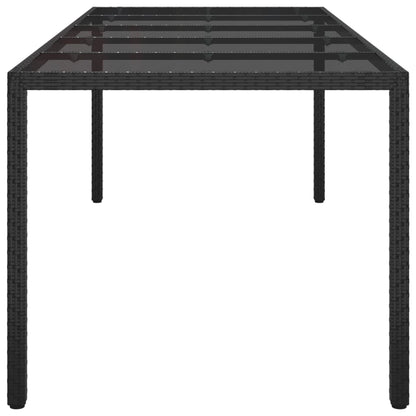 Gartentisch Schwarz 250x100x75 cm Gehärtetes Glas Poly Rattan
