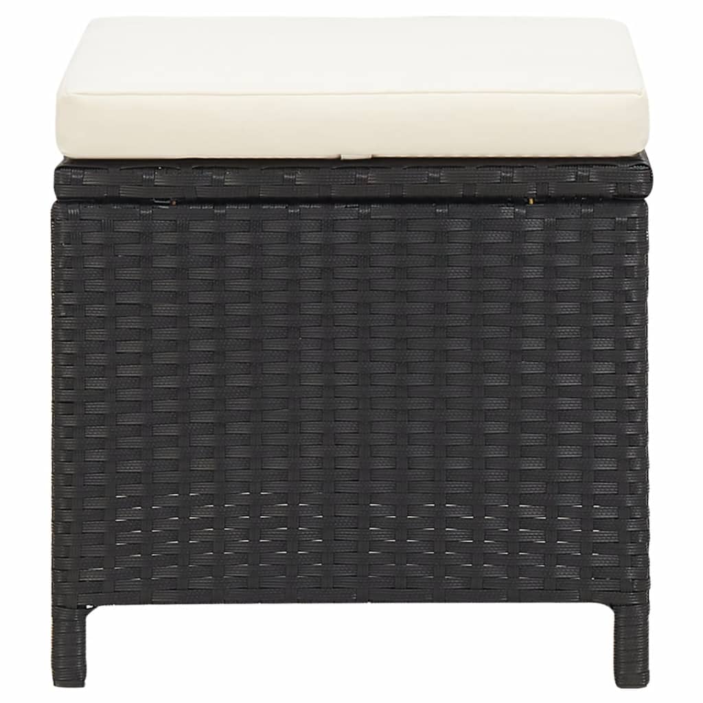 Garden stool 4 pcs. with seat cushion poly rattan black