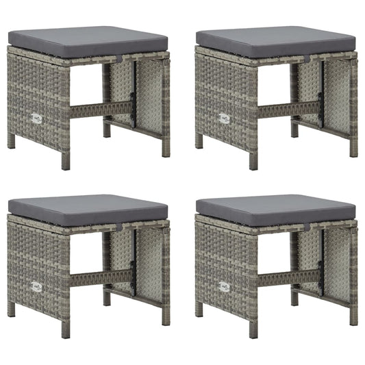 Garden stool 4 pcs. with seat cushion poly rattan grey