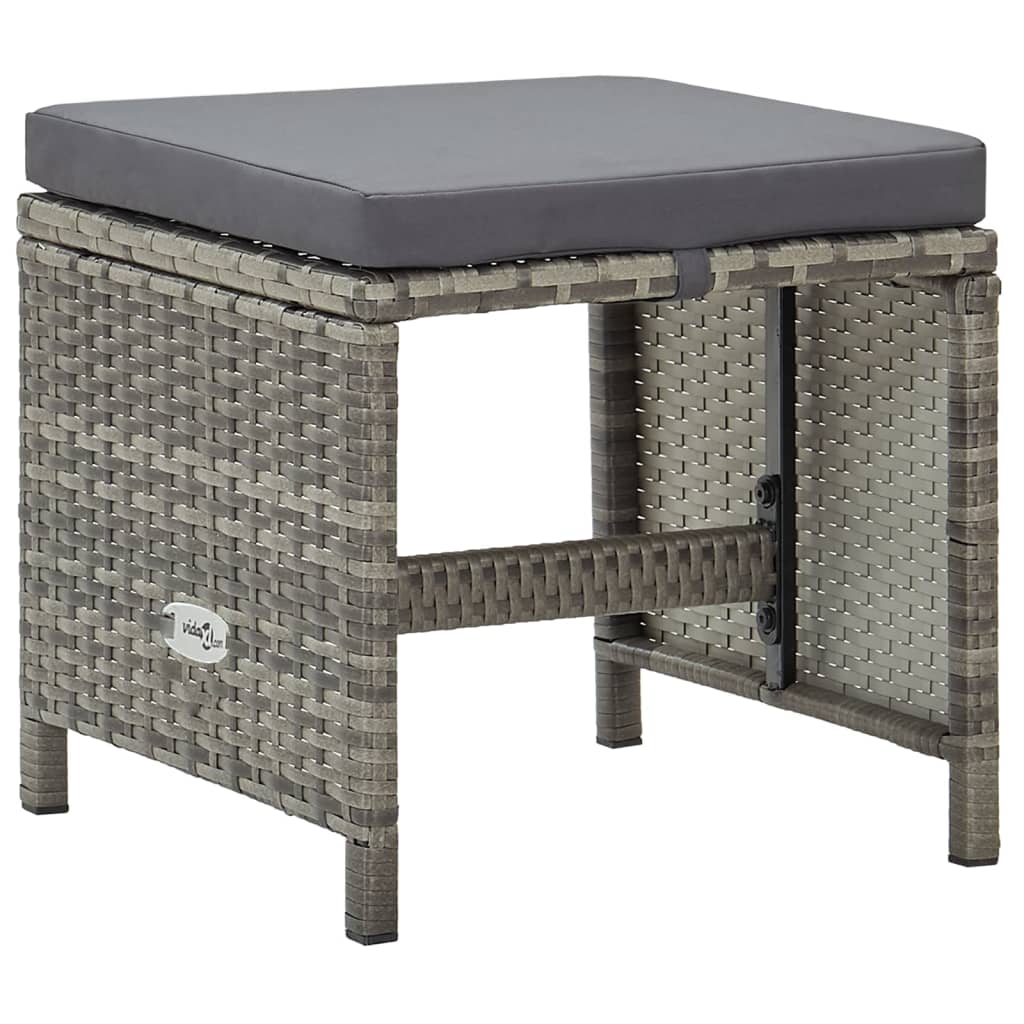 Garden stool 4 pcs. with seat cushion poly rattan grey