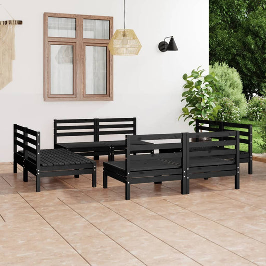 8-piece garden lounge set black solid pine