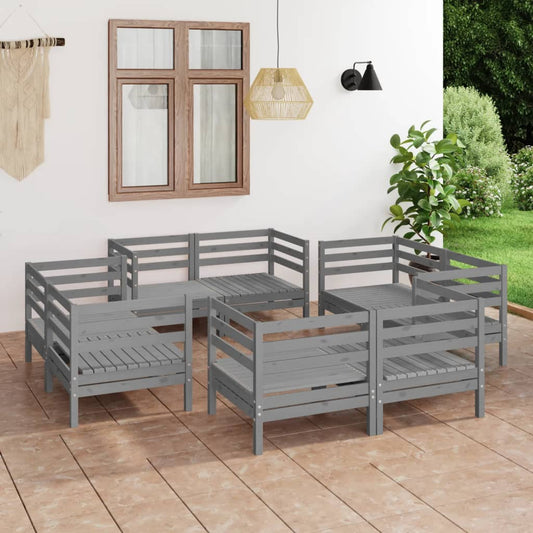 8-piece garden lounge set grey pine solid wood