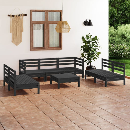 8-piece garden lounge set black solid pine