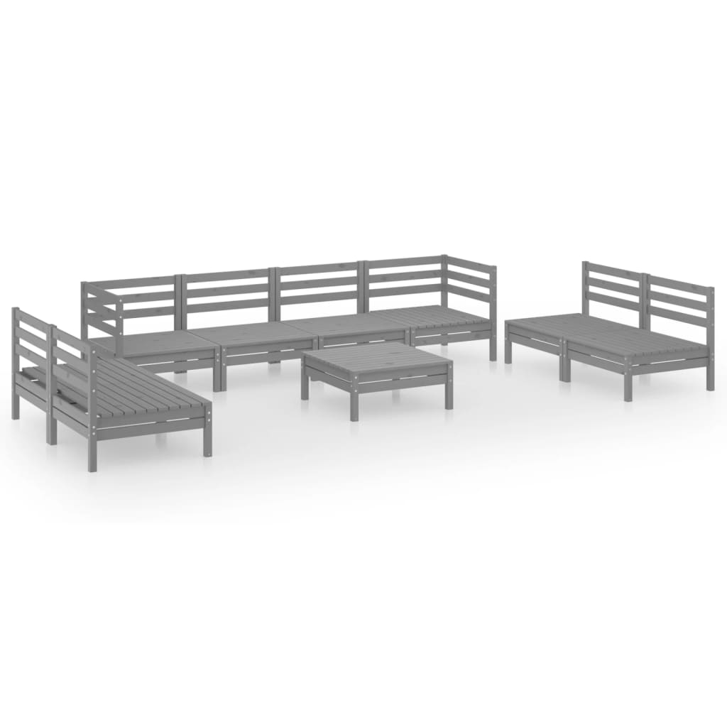 9-piece garden lounge set grey solid pine