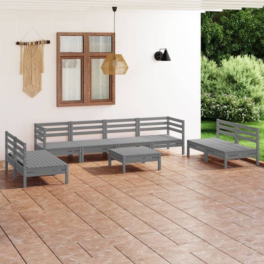9-piece garden lounge set grey solid pine