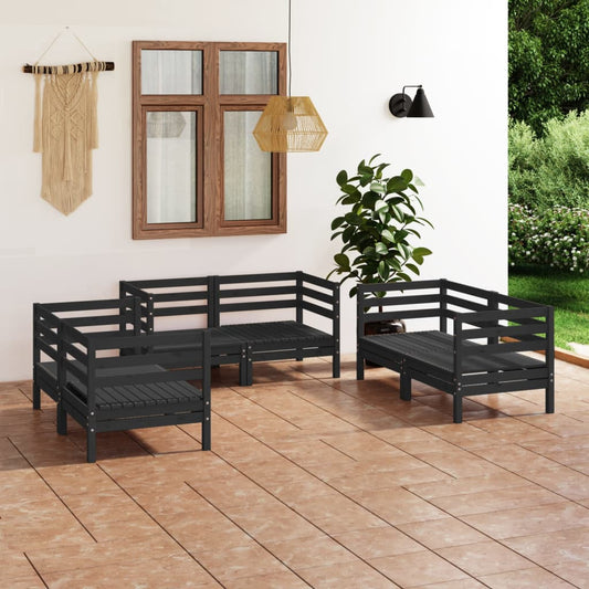 6-piece garden lounge set black solid pine