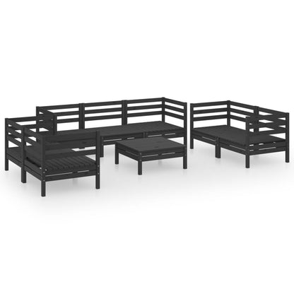 8-piece garden lounge set black solid pine