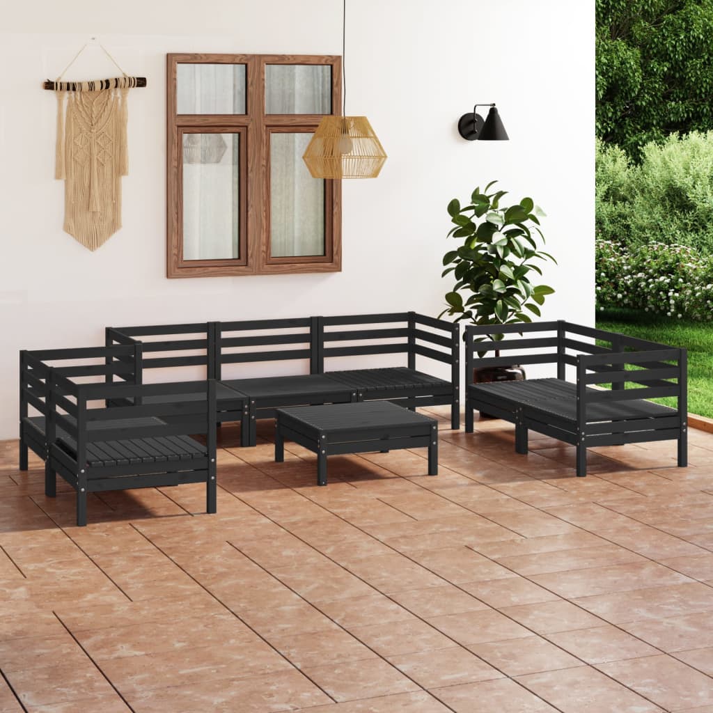 8-piece garden lounge set black solid pine