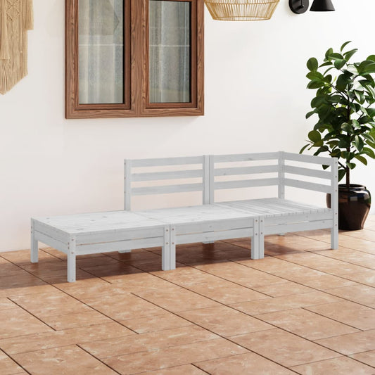 3-piece garden lounge set white solid pine