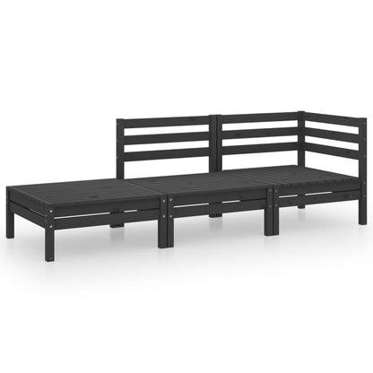 3-piece garden lounge set black solid pine