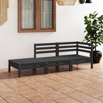 3-piece garden lounge set black solid pine