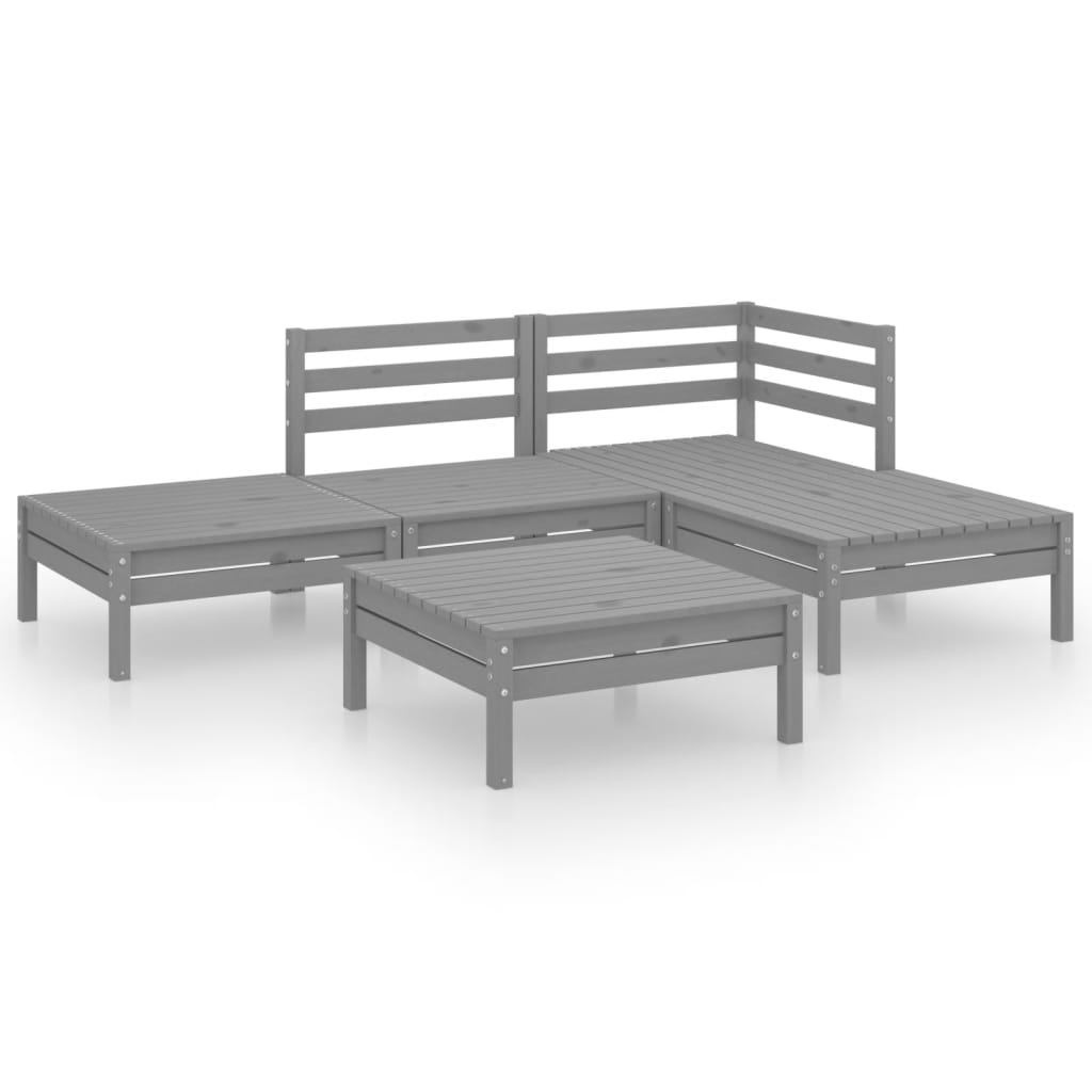 5-tlg. Garten-Lounge-Set Massivholz Kiefer Grau