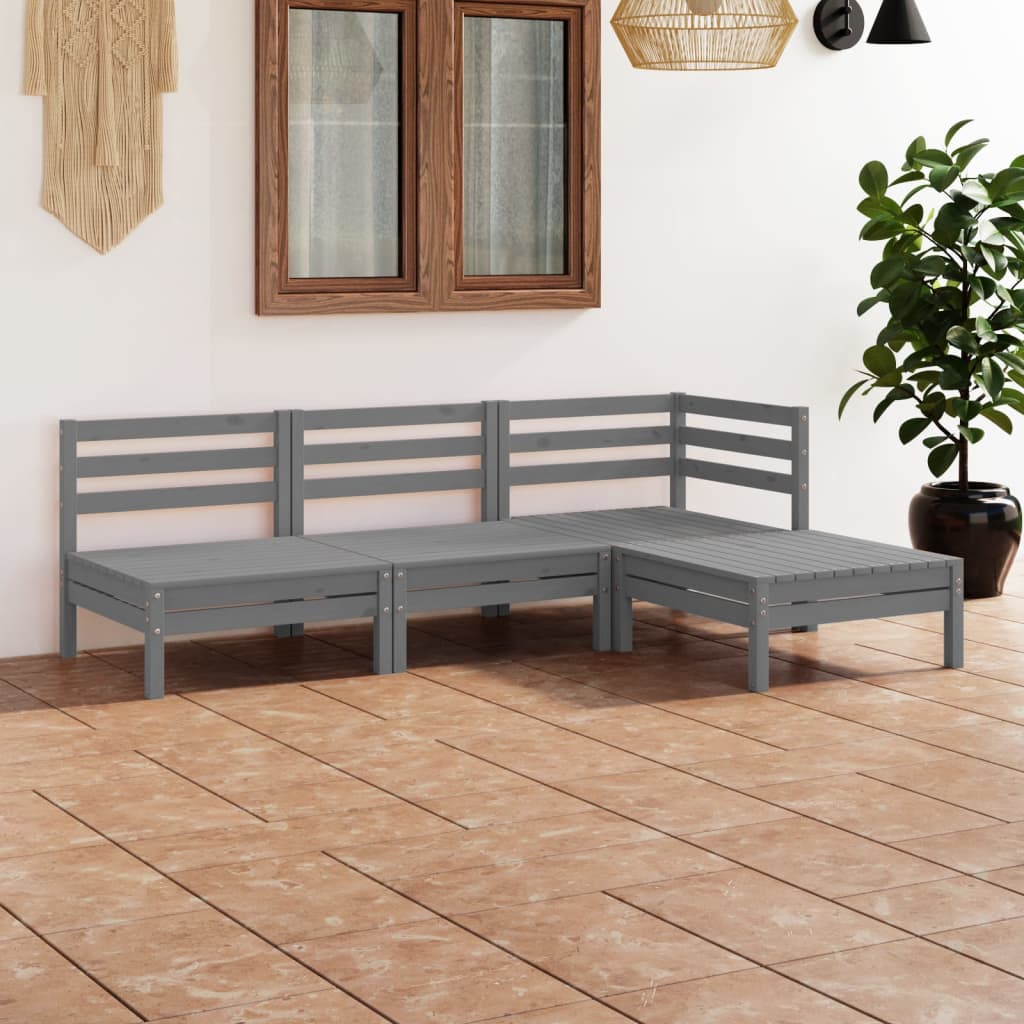 4-piece garden lounge set solid pine grey