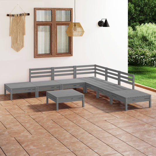 8-piece garden lounge set solid pine grey