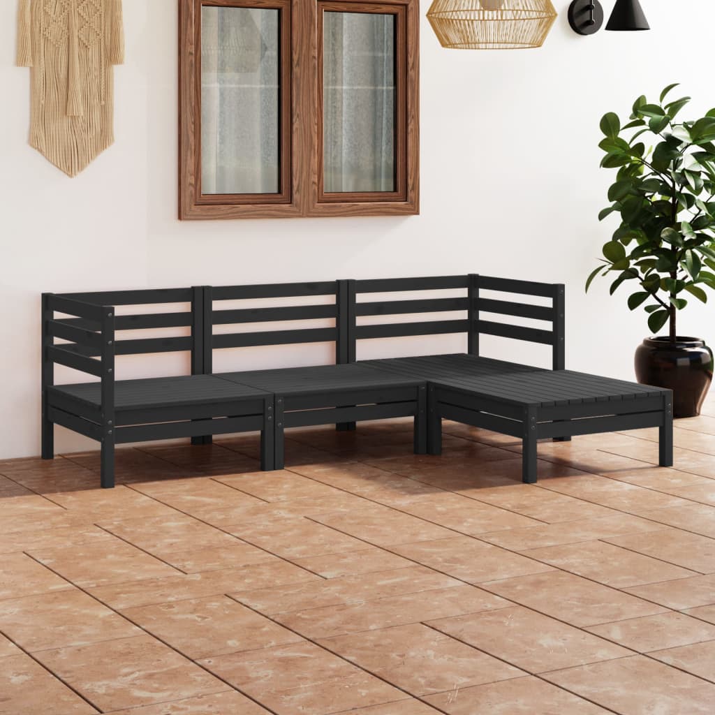 4-piece garden lounge set solid pine black