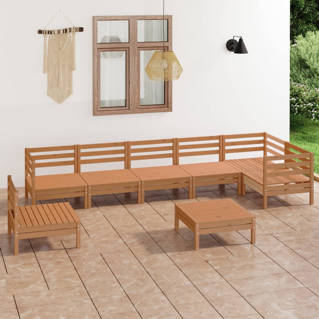 8-piece garden lounge set solid pine honey brown