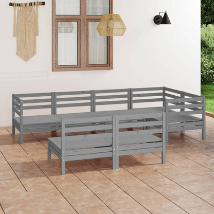 7-tlg. Garten-Lounge-Set Massivholz Kiefer Grau