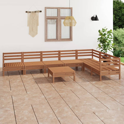 8-tlg. Garten-Lounge-Set Massivholz Kiefer Honigbraun