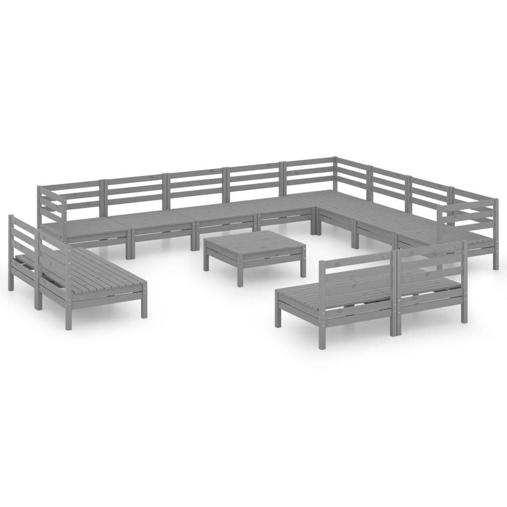 13-piece garden lounge set solid pine grey