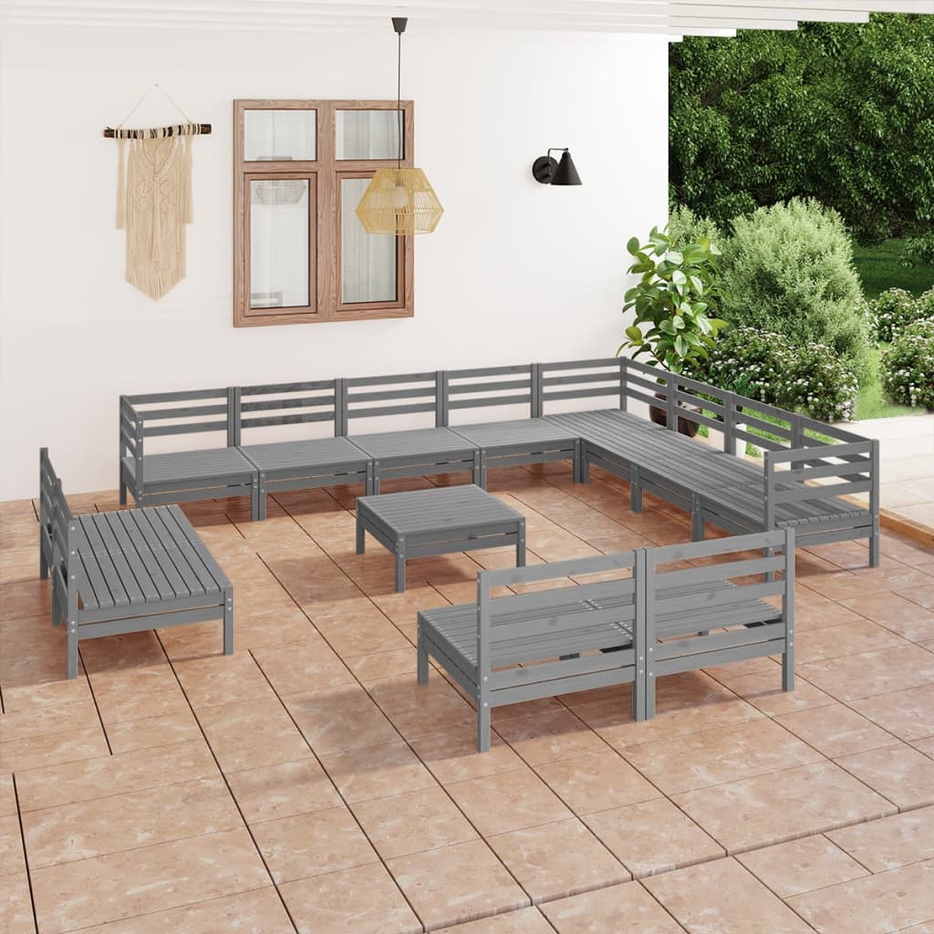 13-piece garden lounge set solid pine grey