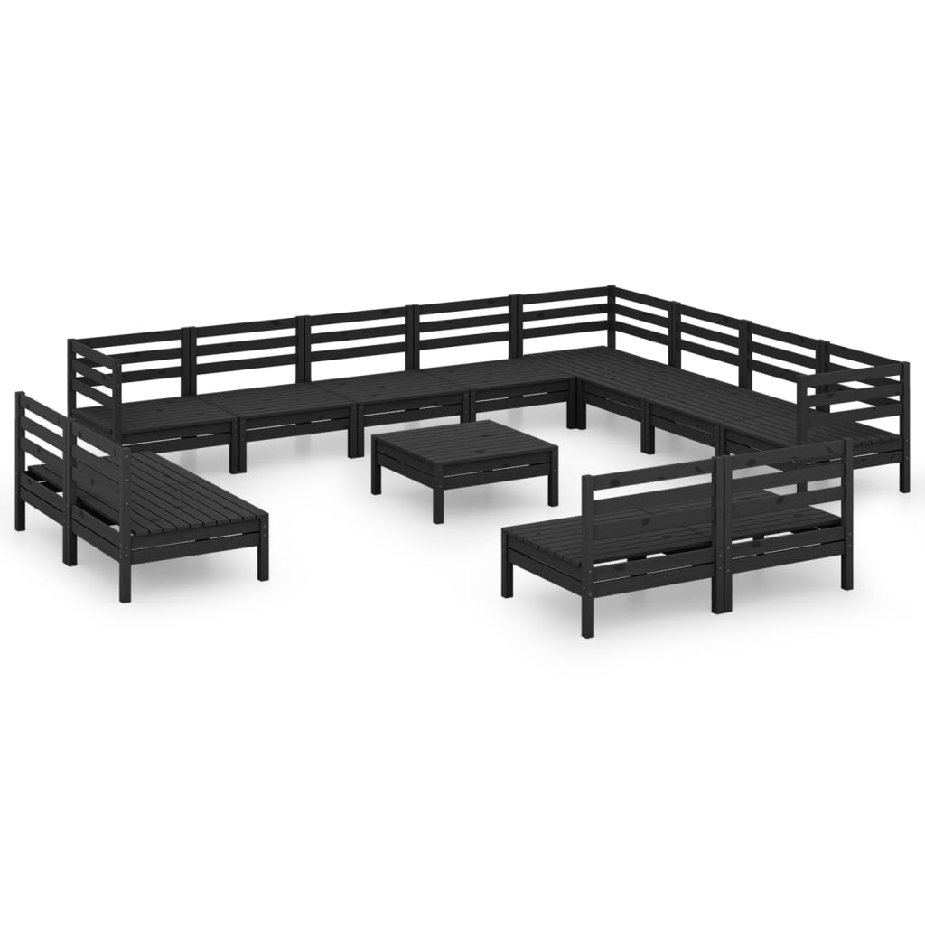 13-piece garden lounge set solid pine black