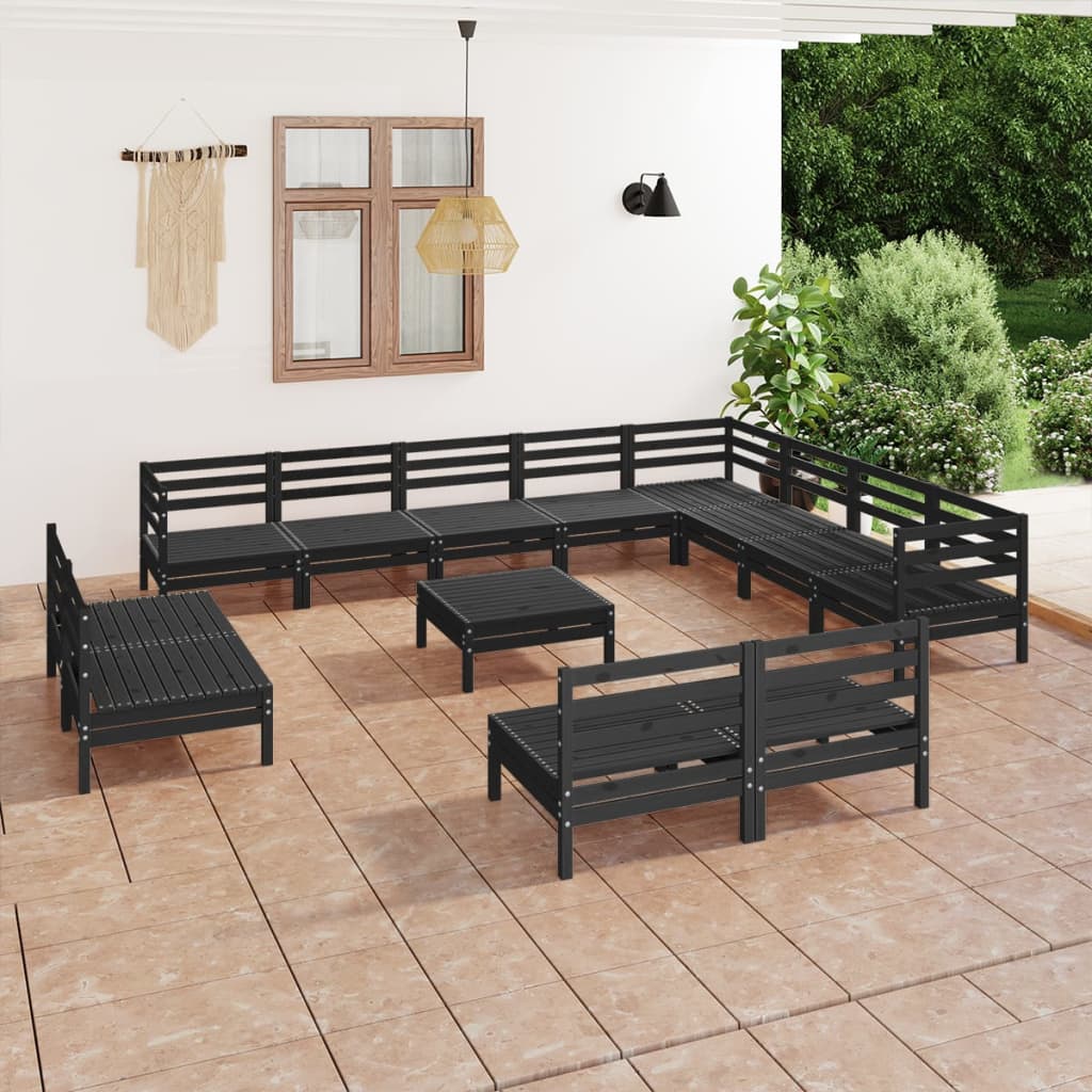 13-piece garden lounge set solid pine black