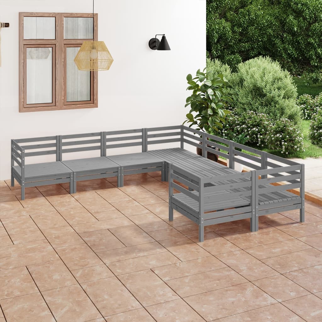 8-piece garden lounge set solid pine grey