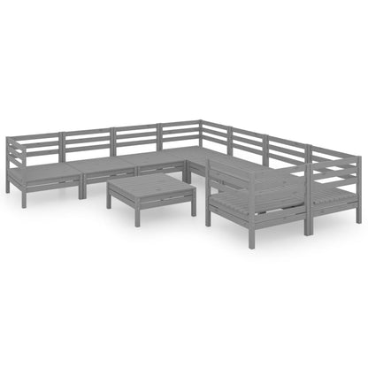 9-piece garden lounge set grey solid pine