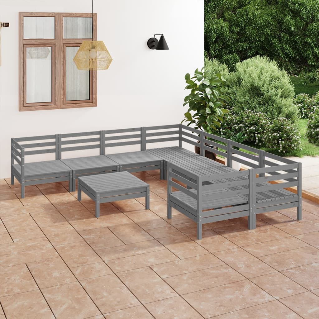 9-piece garden lounge set grey solid pine