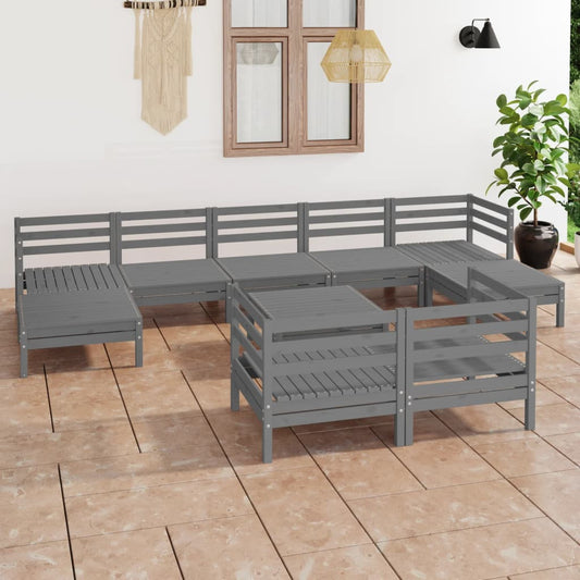 10-piece garden lounge set grey solid pine