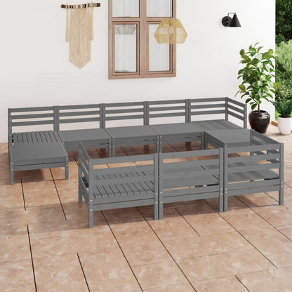 10-piece garden lounge set grey solid pine