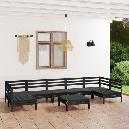 8-piece garden lounge set black solid pine