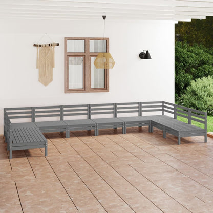 10-piece garden lounge set grey solid pine
