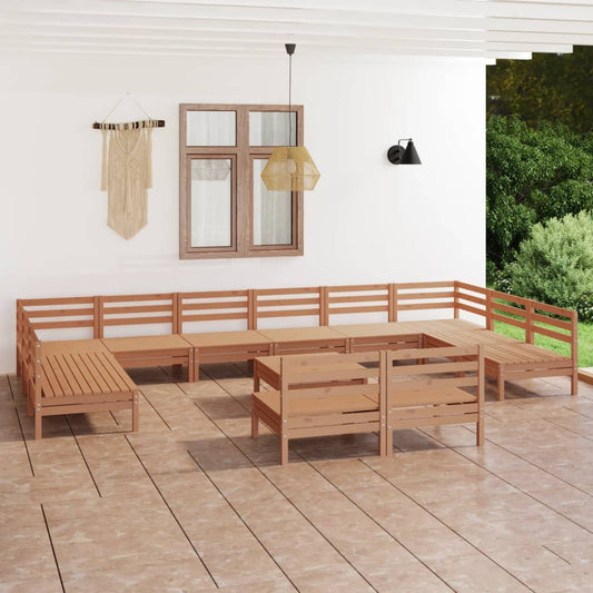 13-piece garden lounge set honey brown solid pine
