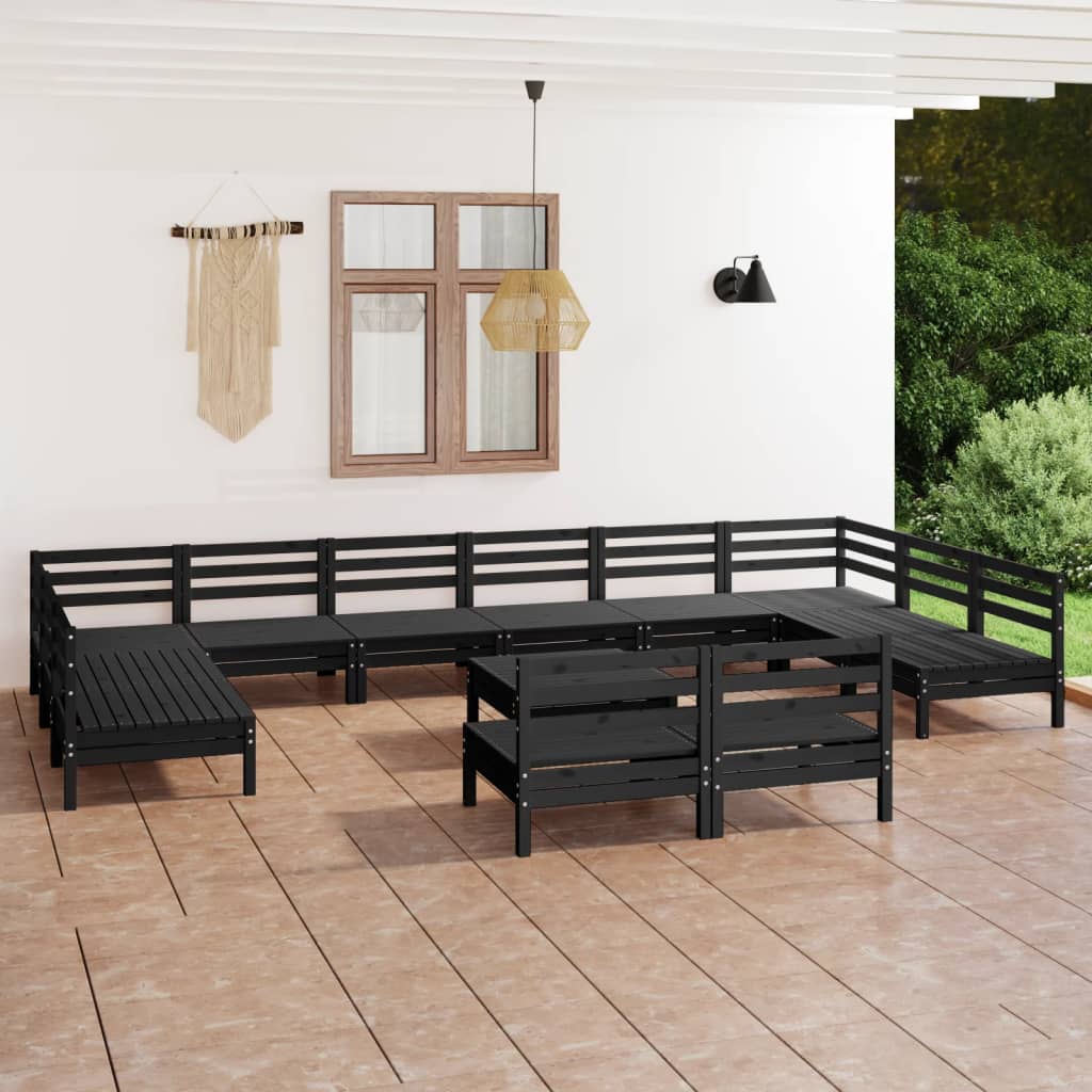 13-piece garden lounge set black solid pine