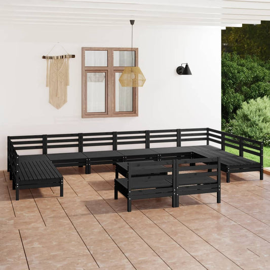 13-piece garden lounge set black solid pine