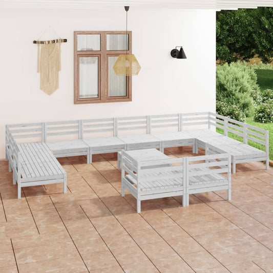 13-piece garden lounge set white solid pine