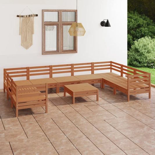 10-piece garden lounge set honey brown solid pine