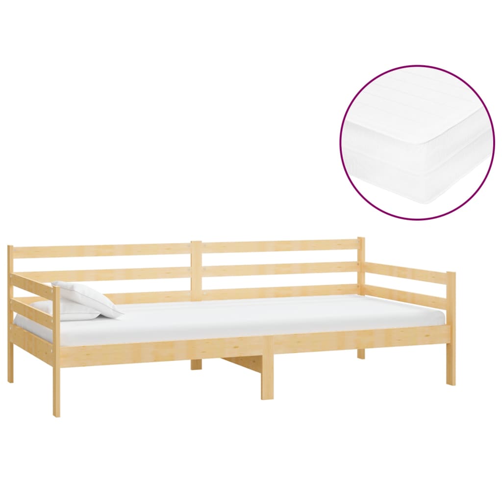 Day bed with mattress 90x200 cm solid pine wood