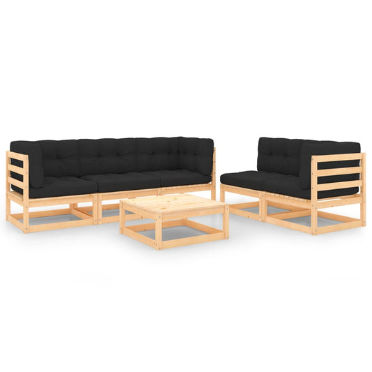 6-piece garden lounge set with cushions solid pine