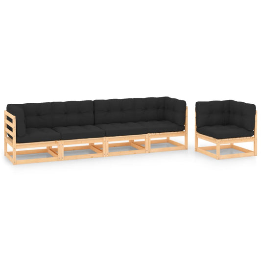 5-tlg. Garten-Lounge-Set mit Kissen Massivholz Kiefer