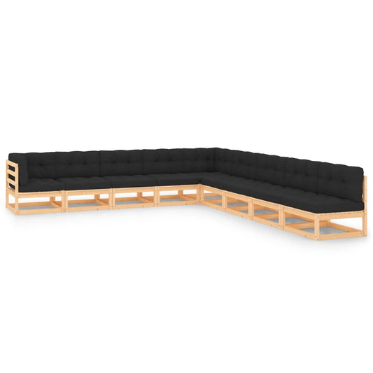 9-tlg. Garten-Lounge-Set mit Kissen Massivholz Kiefer