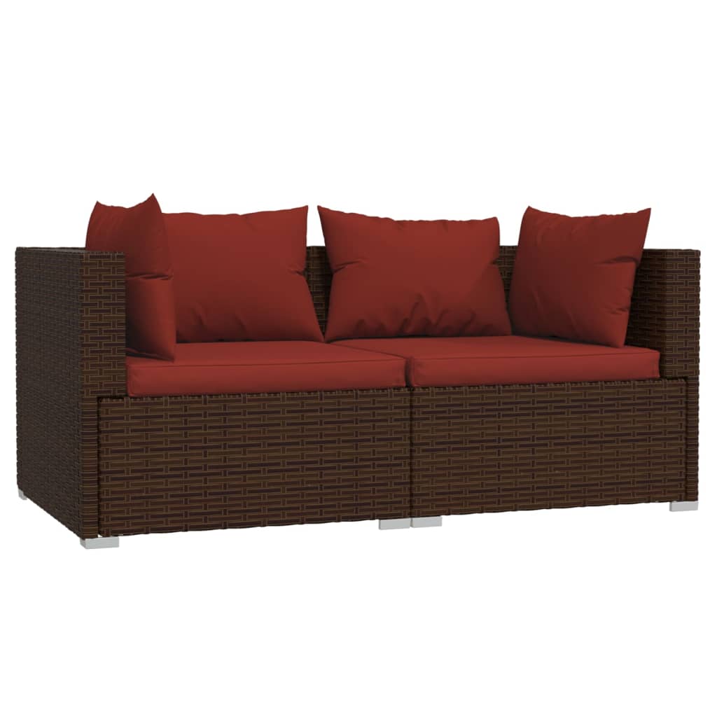 3-piece garden lounge set with cushions brown poly rattan