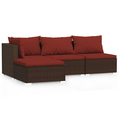 4-piece garden lounge set with cushions brown poly rattan