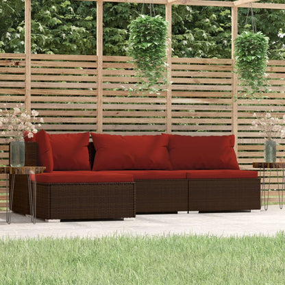 4-piece garden lounge set with cushions brown poly rattan