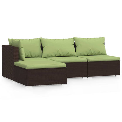 4-piece garden lounge set with cushions brown poly rattan
