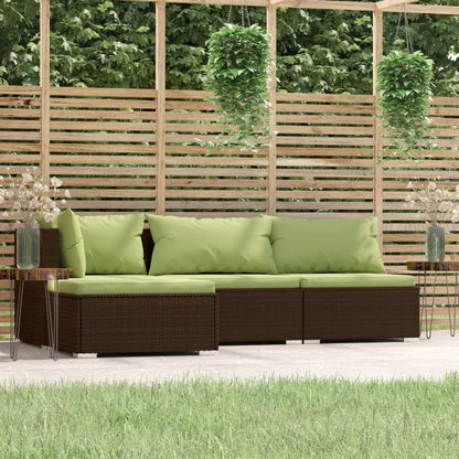 4-piece garden lounge set with cushions brown poly rattan