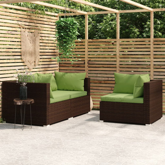 3-piece garden lounge set with cushions brown poly rattan