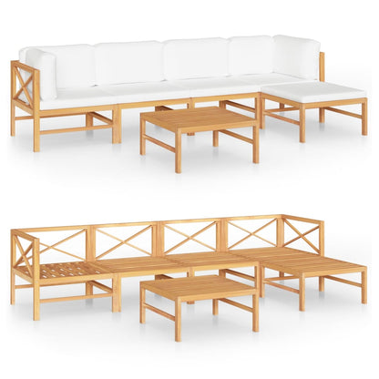 6-tlg. Garten-Lounge-Set mit Creme Kissen Massivholz Teak