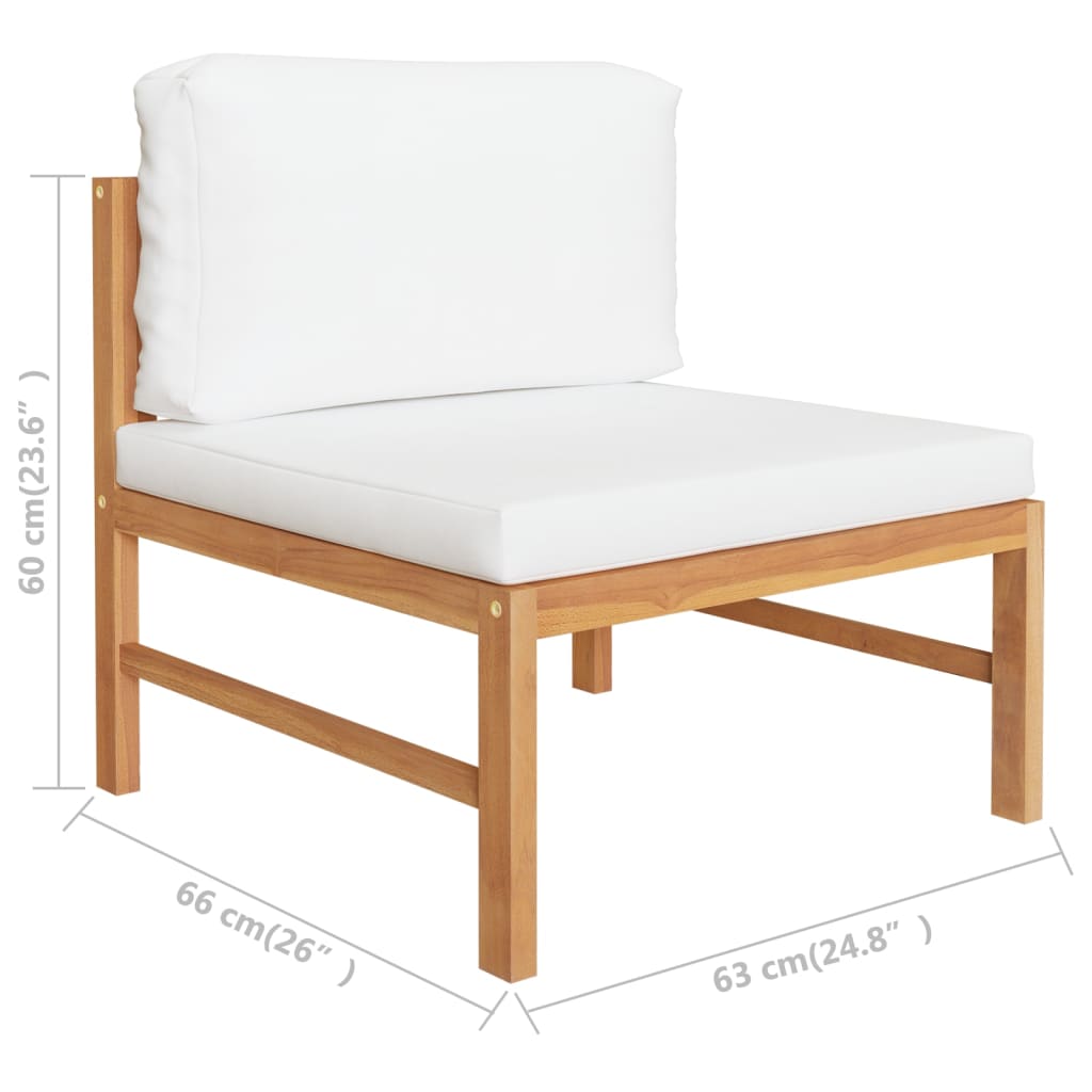 4-tlg. Garten-Lounge-Set mit Creme Kissen Massivholz Teak